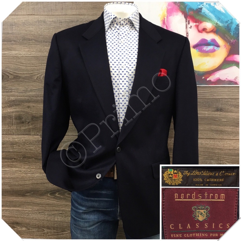 VINTAGE NORDSTROM Mens Navy Cashmere Blazer Sport Coat Casual Jacket 46L Suit